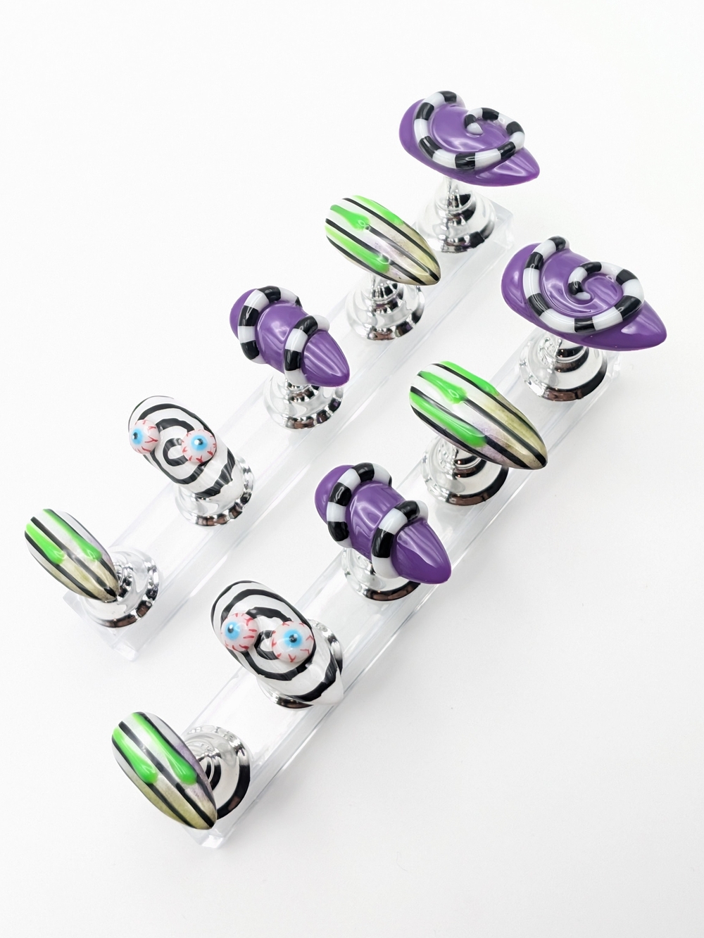 Handcrafted Beetlejuice Med. Almond Press-On Nails
